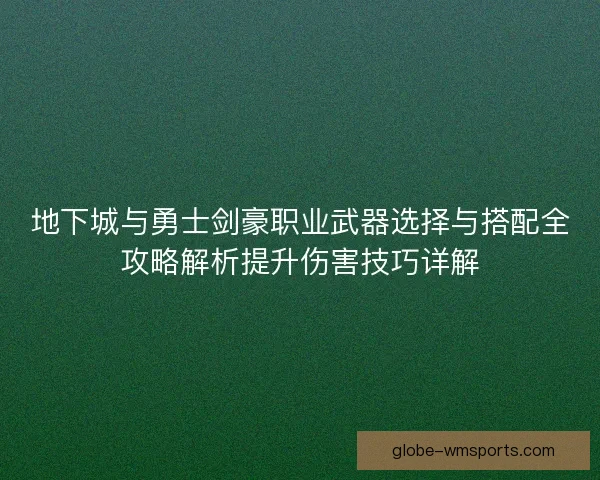 地下城与勇士剑豪职业武器选择与搭配全攻略解析提升伤害技巧详解