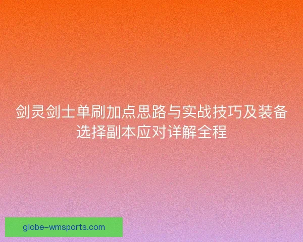 剑灵剑士单刷加点思路与实战技巧及装备选择副本应对详解全程